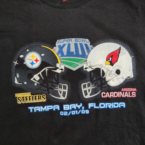 Hanes Men’s XL Super Bowl XLIII T-Shirt Steelers vs Cardinals Black NFL Tee - Picture 2 of 6